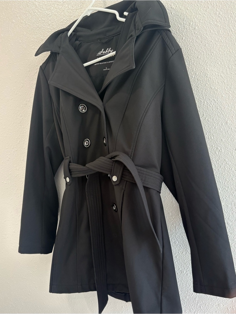 Women’s Black Waterproof Windproof Trench Coat with Belt and Pockets